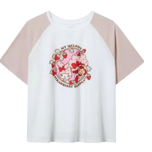 torrid Tops - Size 1: Torrid Strawberry Shortcake x My Melody Cotton Crop Raglan Tee